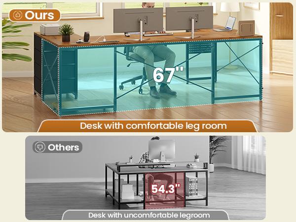 SEDETA 67" U Shaped Desk with 4 Fabric Drawers, Reversible Corner Computer Desk with Power Outlet & CPU Shelf, L Shaped Office Desk with Pegboard for Home Office