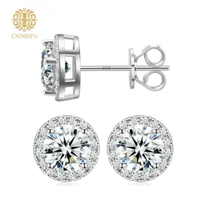Unimoiss [Unisex] S925 Halo VVS  Synthetic Moissanite Stud Earring Synthetic Moissanite Jewelry Perfect Birthday Mother’s Day Gift for Men Women Silver Earrings Synthetic Moissanite Wedding Set