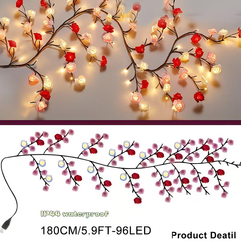 96-piece LED Eternal Rose Vine Light, USB-powered with remote control, suitable for DIY gifts and romantic decor—living room, bedroom, outdoor spaces, Valentine’s Day, Easter, Eid al-Fitr, spring, Mother’s Day gifts, room decoration, wall décor