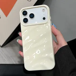 Phone Cases for  iPhone 16 Pro Max Plus Case15 14 13 12 11 Pro Max Plus  Cute Wave Water Ripple Pattern Case for Girls Women, Slim Satin Glossy Soft Silicone TPU Bumper Shockproof Protective Phone Cover for iphone 16 Pro Max  Beige