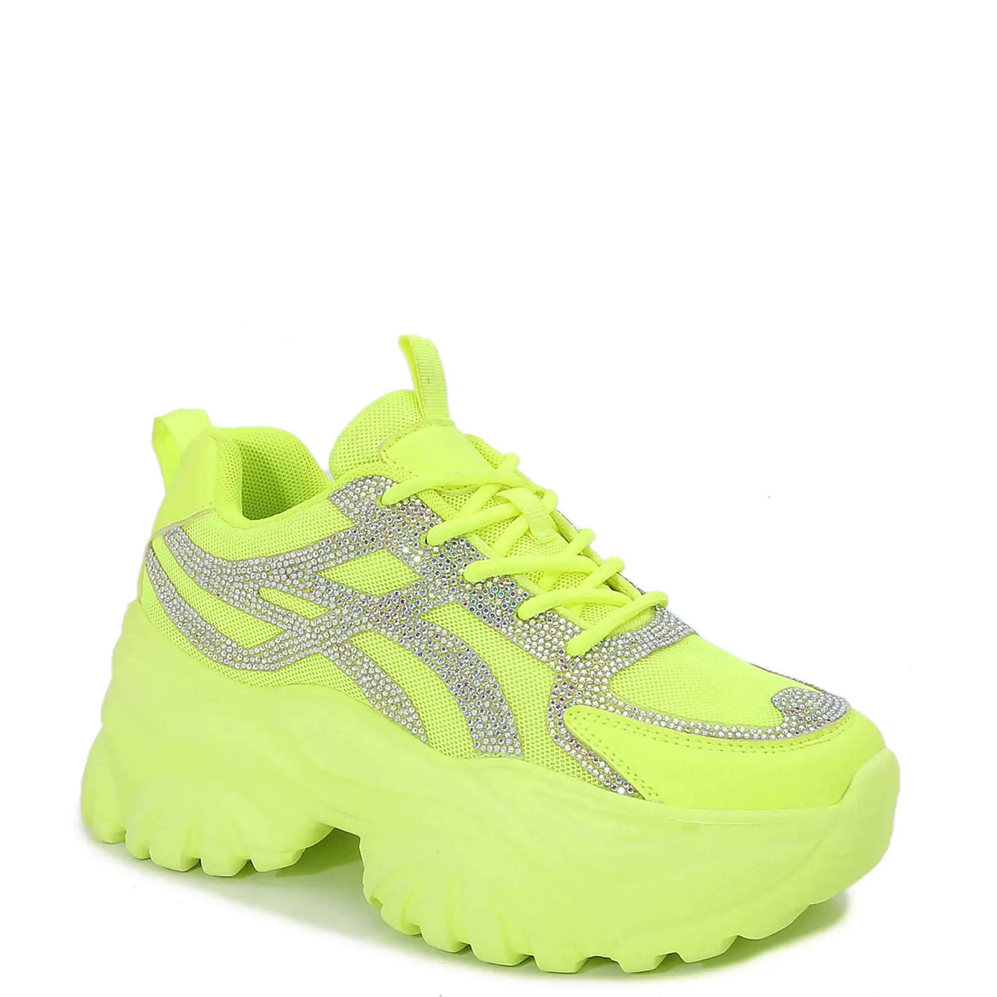 Ruby- Neon Green - Womens Rhinestone Platform Snearker