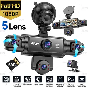 5-Channel Full HD 1080P Car Dash Cam with 64GB Memory Card,Requires charging to use,1080P Front + Rear+ Inside/Left/Right Cameras, Loop Recording,Super Night Vision,Car Video Surveillance,Car DVR HD Screen【fathersdaygift】