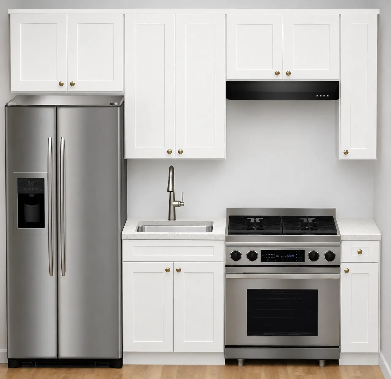 White Shaker Cabinets of 96'' Straight Wall