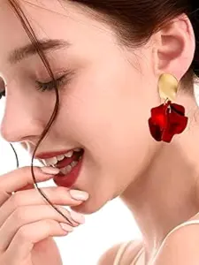 Chic Elegant Boho Rose Petal Dangle Earrings, Resin Acrylic Tiered Matte Flower, Statement Floral Tassel Earrings for Women