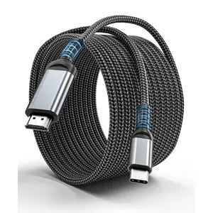 B C to HDMI Cable 15 ft, 4K@60Hz, Gold-Plated Long Cable, Aluminum Type-C to HDMI Cord, Thunderbolt 3/4 & B-C DP Alt Mode Compatible for MacBook, iPad Pro, iPhone 15, Galaxy, Surface