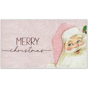 Pink Santa Christmas Door Mat,Pink Santa Decor,Christmas Door Mat Outdoor,Christmas Mats for Front Door Non-Slip Doormat for Living Room Rug Door Mat Entryway Bedroom Kitchen Rug