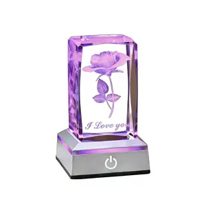 3D Rose Crystal Multicolor Nightlight 'I Love You' Inscription Romantic LED Lamp for Valentine's Day Gift with 6 Light Modes for Her Girlfriend Wife Mom Anniversary Birthday Present