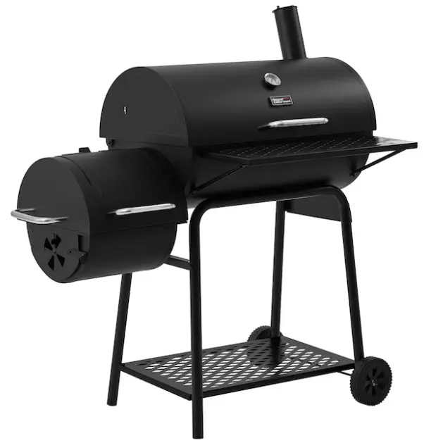 Royal Gourmet 28" Barrel Charcoal Grill with Smoker and Front Table, Charcoal Cooker, Smoker BBQ, Front Shelf, Charcoal Smoker, Outdoor Grill Station, Backyard BBQ Cooker, Picnic Grill, Heavy Duty Charcoal Grill, Outdoor Smoker