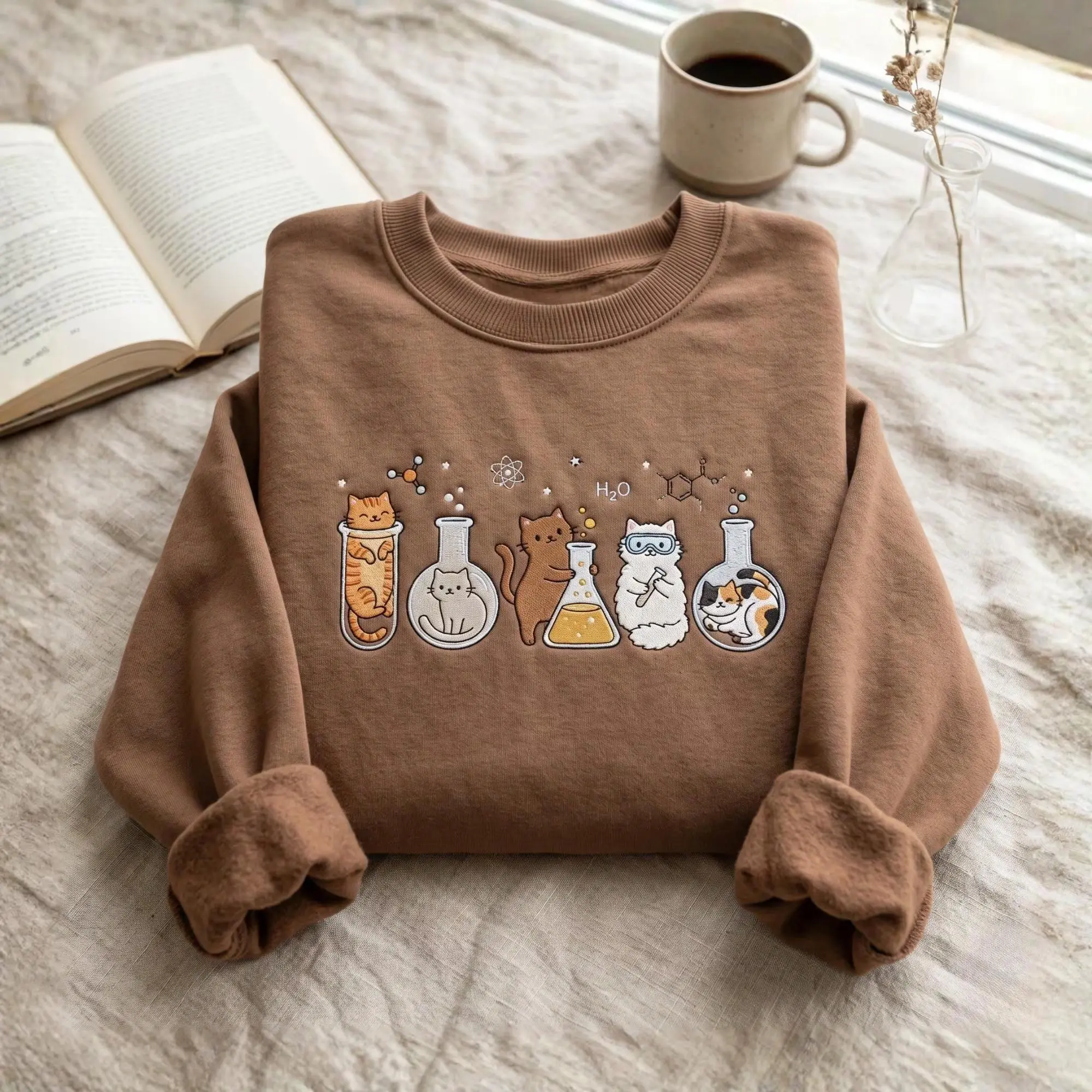[Made in US] Embroidered Cat Science Sweatshirt T Shirt Hoodie – Whimsical Lab Cats, Chemistry Shirt, Science Teacher, Laboratory, STEM Student