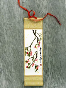 Original Chinese Ink Scroll Painting with Cherry Branch