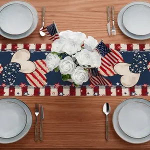 4Th of July Table Runner Stripe Stars Heart Memorial Day Independence Day Patriotic America Table Decoration Home Kitchen Dining Indoor Holiday Farmhouse Decor 13X72 Inch ZAEW