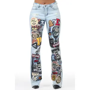 Brittiny Light Wash Patchwork Stacked Flare Jean