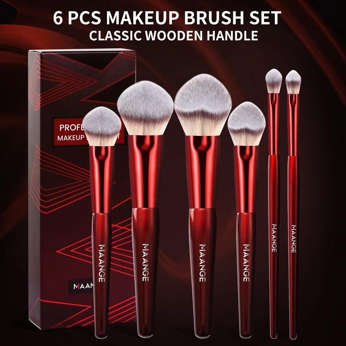 Maange 6-Piece Makeup Brush Set, Foundation Brush, Blush Brush, Concealer Brush, Essential Makeup Tools, Cosmetic Brushes, Perfect for Daily Use