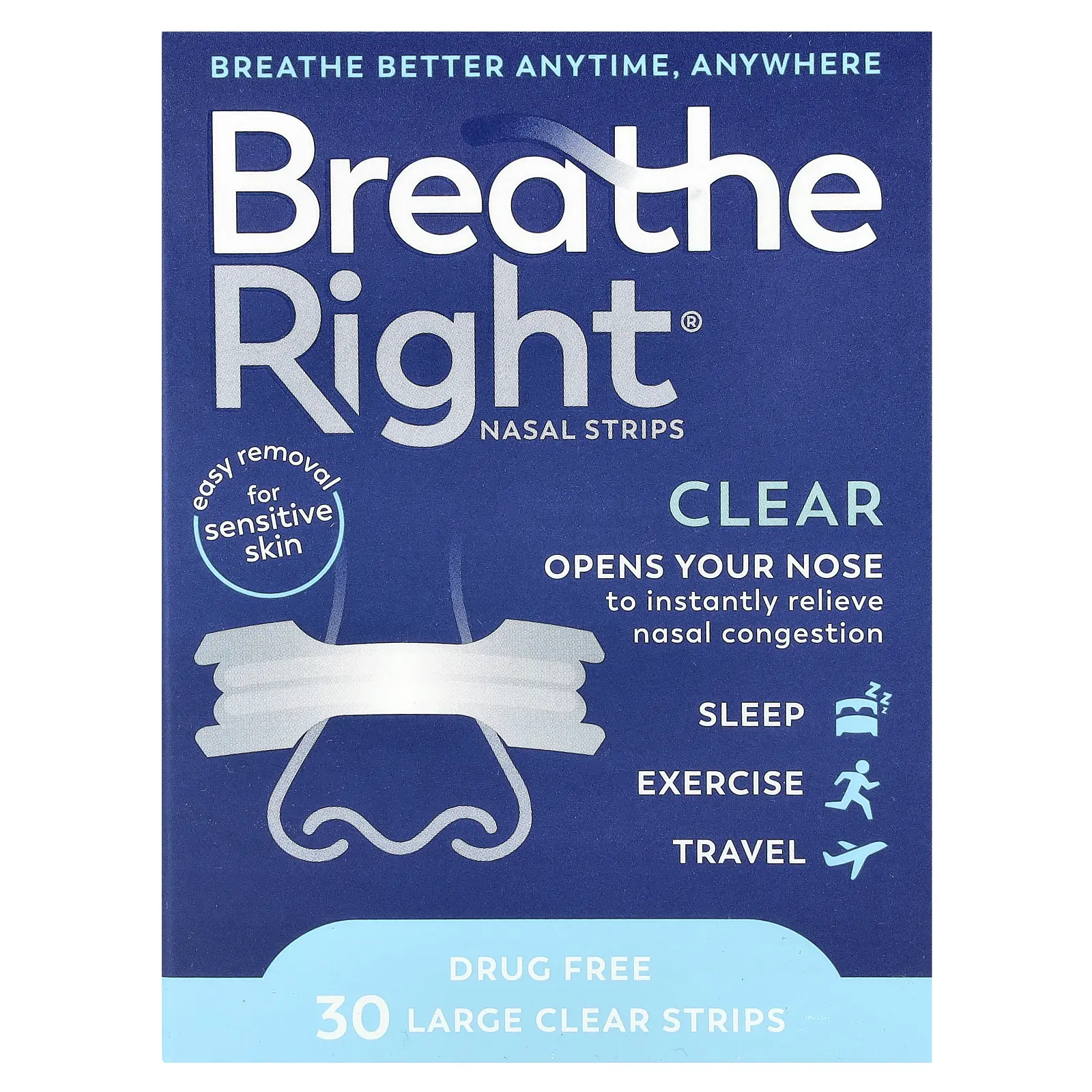 Breathe Right Nasal Strips, Large, 30 Clear Strips | HSA/FSA Eligible Breathe Right Nasal Strips, Large, 30 Clear Strips | HSA/FSA Eligible
