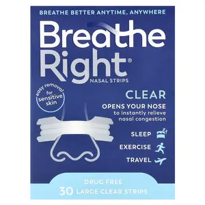 Breathe Right Nasal Strips, Large, 30 Clear Strips | HSA/FSA Eligible