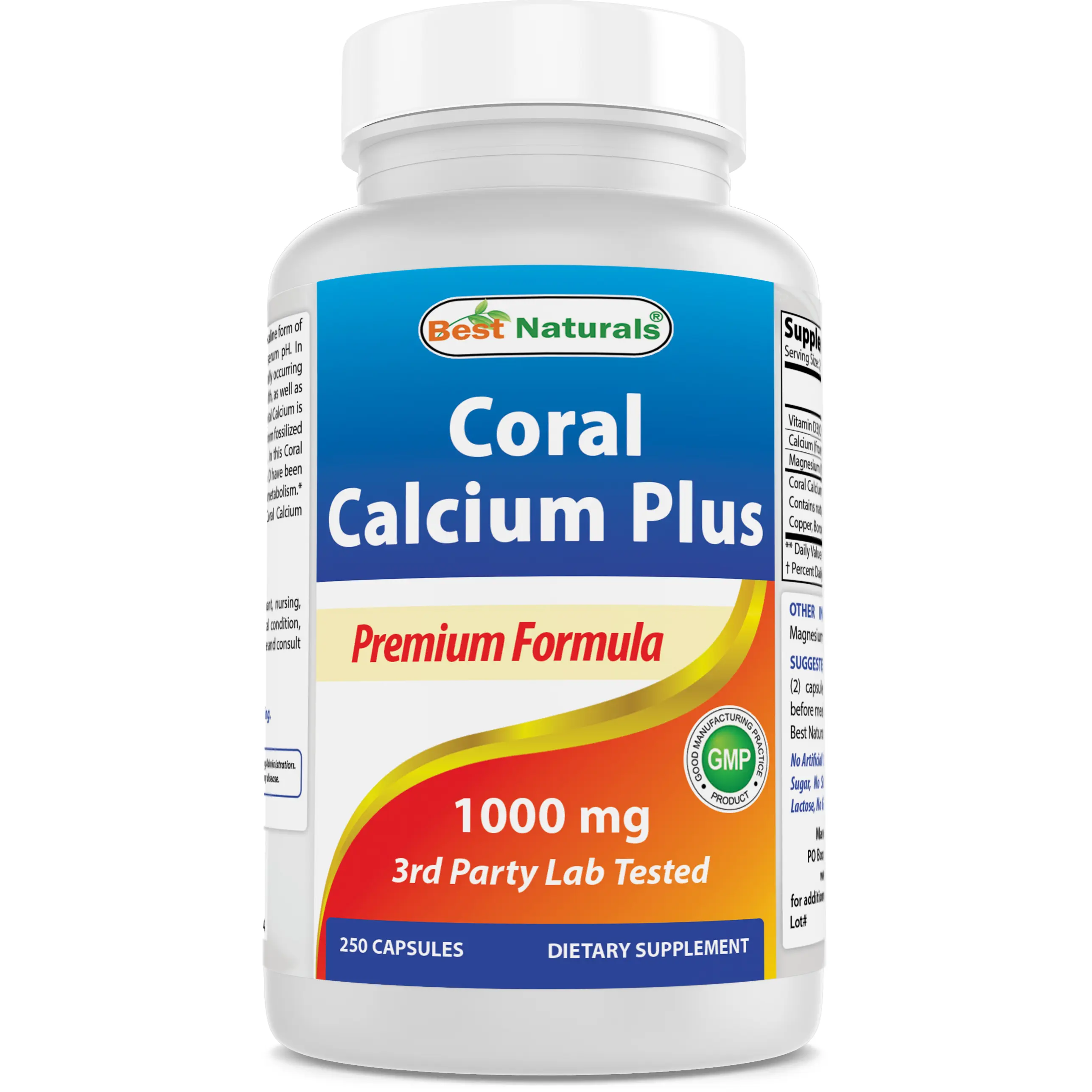 Best Naturals Coral Calcium Plus Supplement, 1000 mg, 250 Capsules