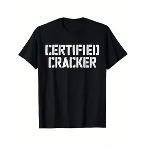 merch for men Men's Plus Size 100% Cotton Oversized T-Shirt - Retro Streetwear Certified Cracker Print (TM) Black & White Logo Design, Soft Breathable Lightweight Crew Neck Short Sleeve Tee for Easter, Mother's Day Gifts, Unisex Fit, Machine W