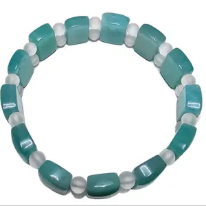 High-quality Blue Amazonite & Matte Clear Quartz Soft Bangle Crystal Bead--=%2=- Bracelet=%2=----=%2=- stretch=%2=----=%2=- bracelet=%2=-- stretch