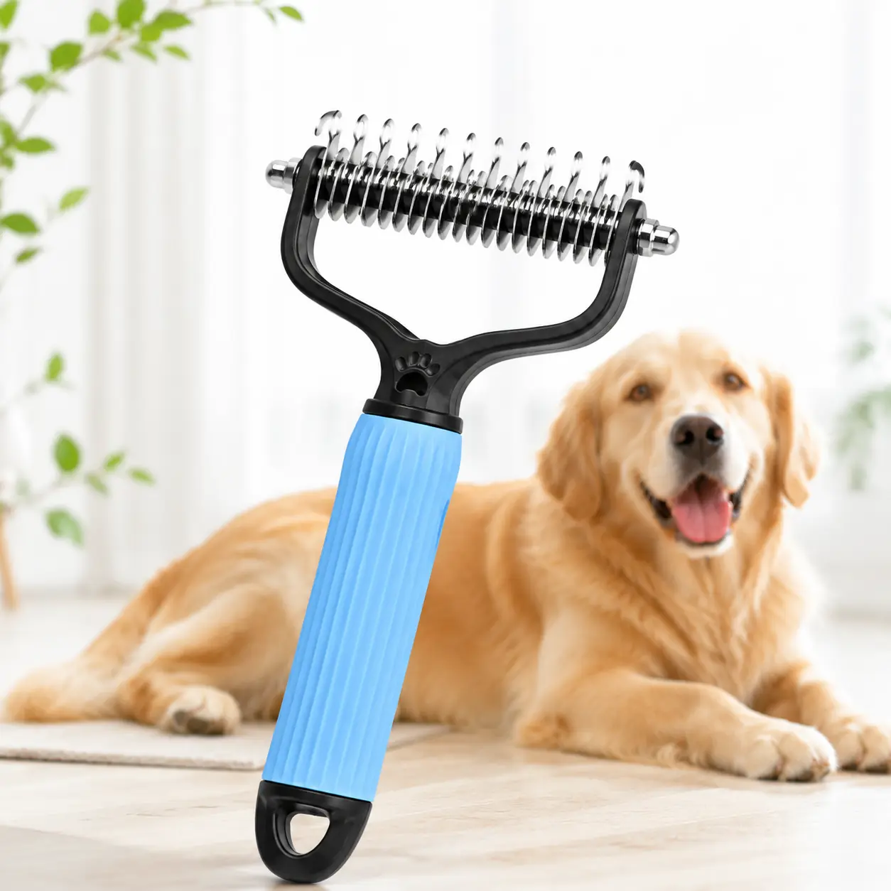Stainless Steel Pet Grooming Tool - Dual-Sided Deshedding Undercoat Rake, Dog Detangling Comb for Long-Haired Breeds, Groomer Tools for Coat Health & Loose Hair/Mat Removal, Daily Use for Dogs & Cats