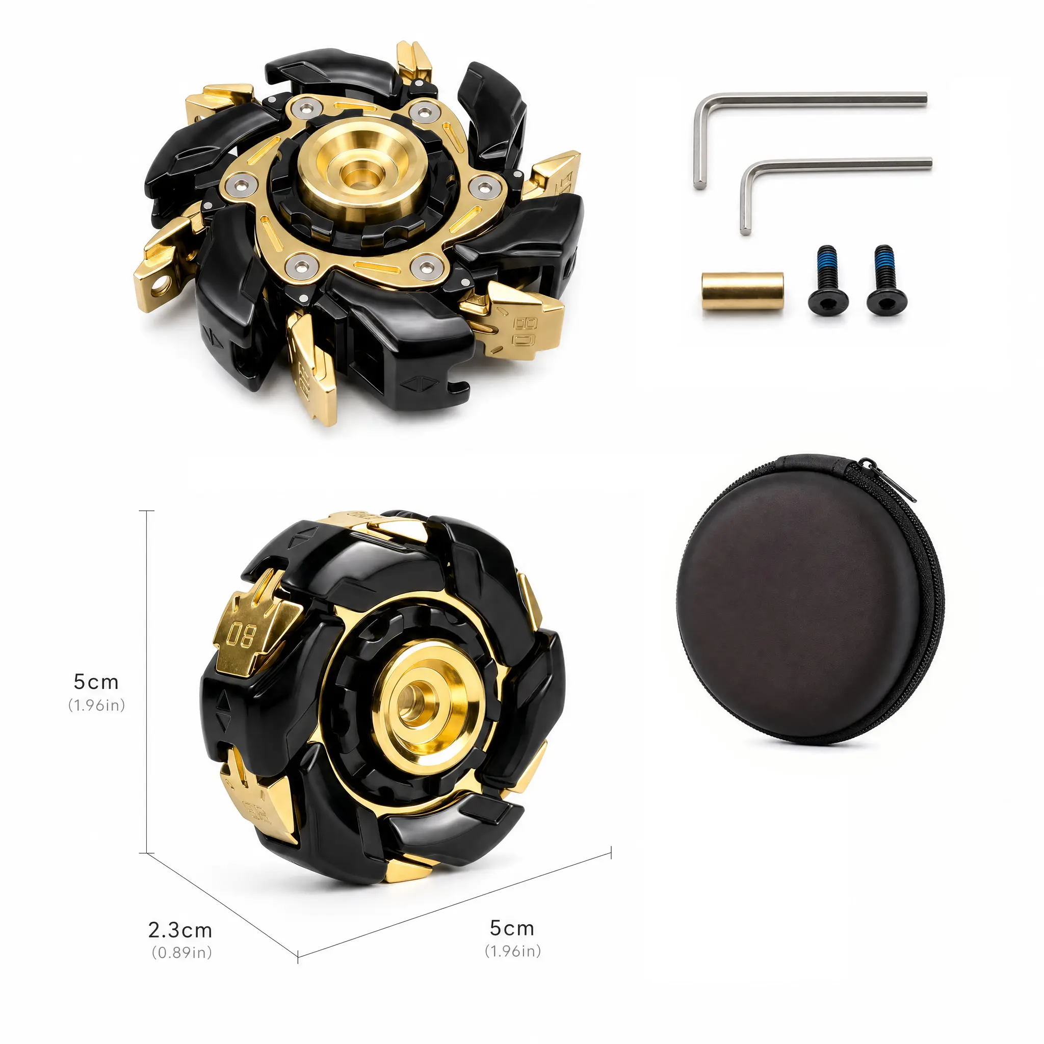 Zinc Alloy Fidget Spinner - Black Gold Unisex Pocket-Size EDC Essential, Premium Metal Stress Relief Desk Toy with Long Spin Time, Smooth Precision Rotation, Gift for EDC Lovers