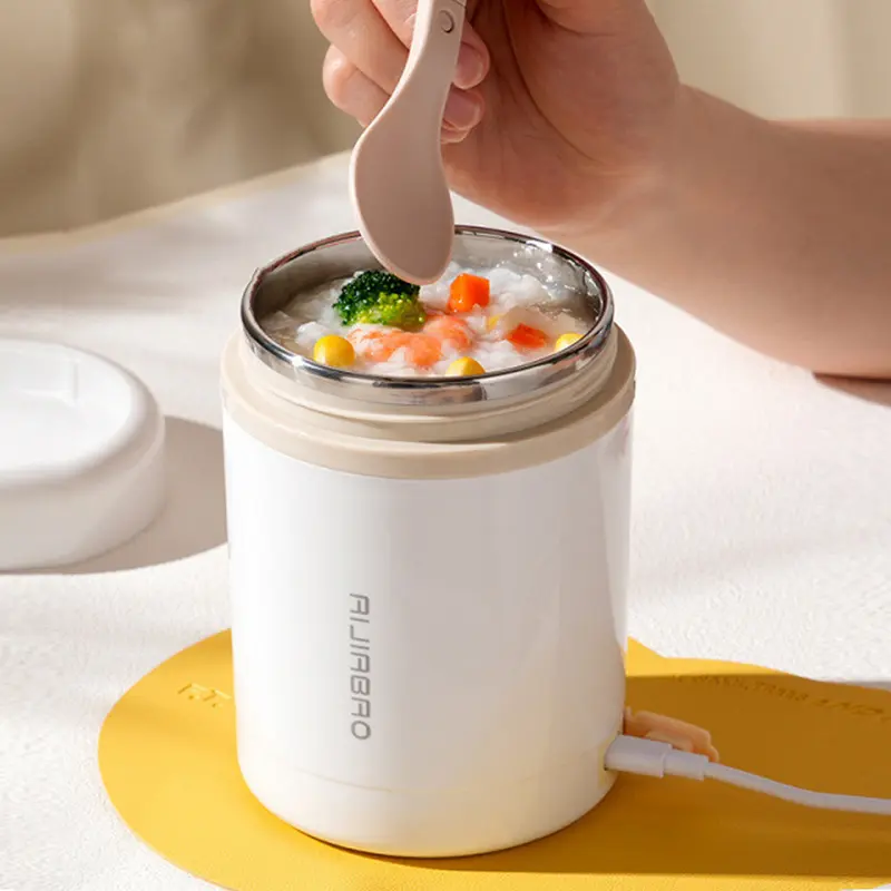 Electric Lunch Box, 600ML Portable Food Warmer with Spoon, 304 Stainless Steel 60°C Constant Temp Spill Proof Lid Food Heater for Travel, Office, Gifts