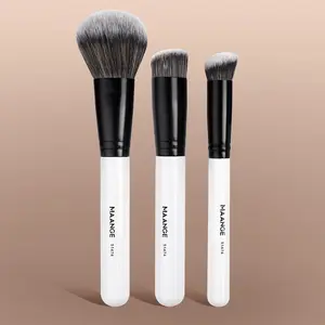 MAANGE 3pcs Professional Kabuki Makeup Brush Set, Face Makeup Brushes, Angled Foundation Brush Powder Brush Concealer Brush Smudge Brush Eyeshadow Brush Nose Shadow Brush Detail Brush for Flawless Application, Gift for Women & Girls, Cosmetic Brush Set