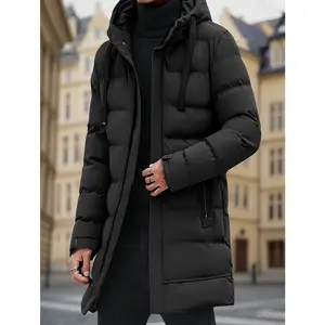 Men's Winter Thick Warm Hooded Jacket, Mid-Length Windproof Fashion Coat, Suitable for Cold Weather Outdoor Activities