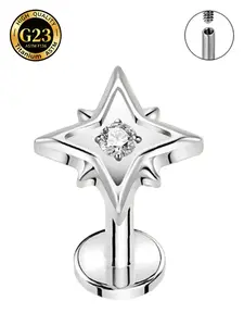 Astm F136 Titanium Alloy Zirconium Square Star Stud Earrings, Punk Style, Anodized Ear Cartilage Lip Stud, All Seasons Body Piercing Jewelry