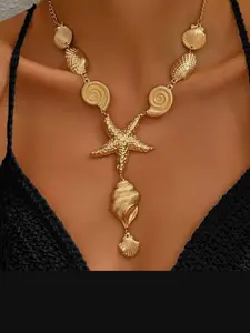 European Style Metal Necklace, Shell/starfish Ocean Theme, Women's Fashion Jewelry, Trendy Accessory, Elegant Gift Idea