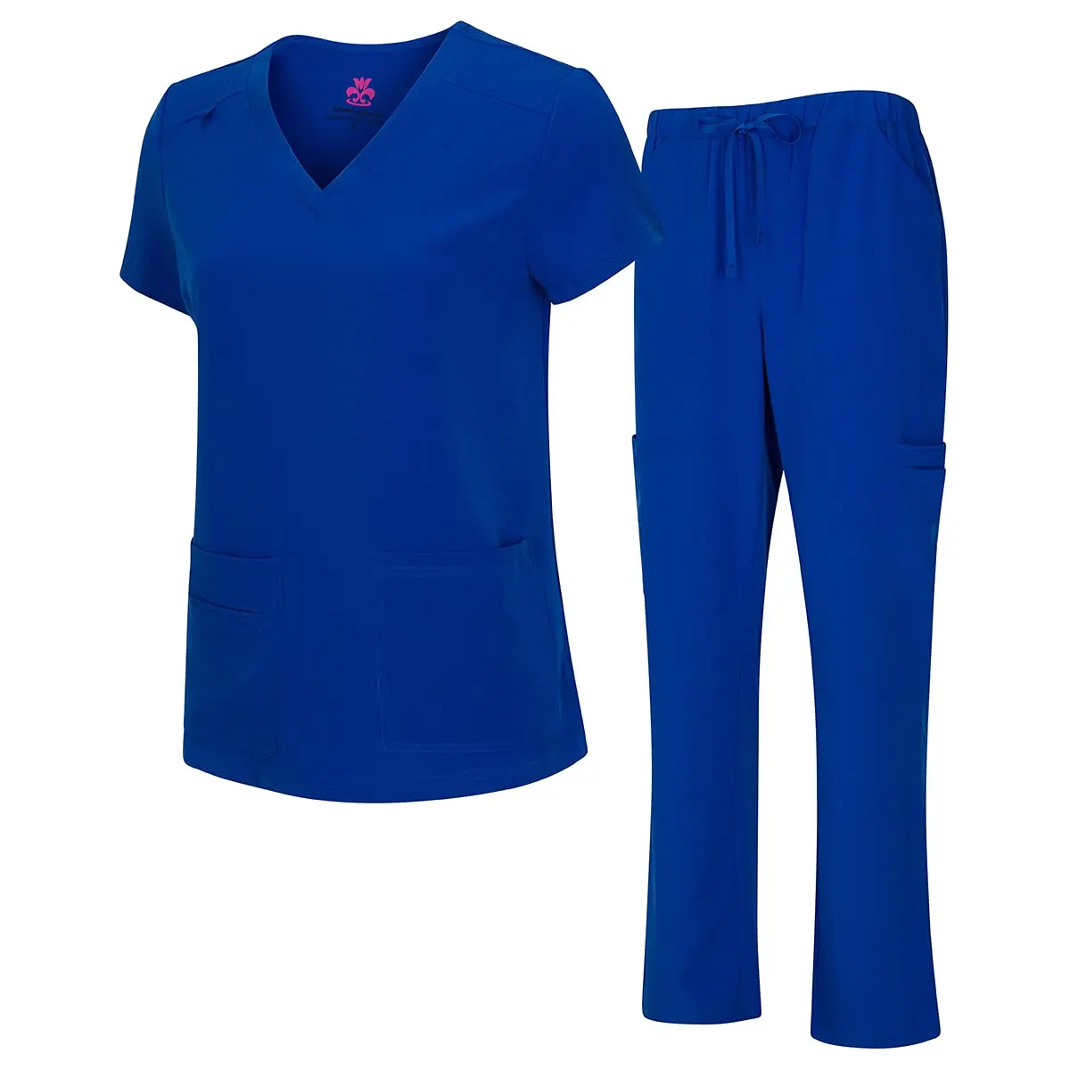 Natural Uniforms Women's Cool Stretch V-Neck Top and Cargo Pant Set (True Royal Blue, X-Large-Petite)