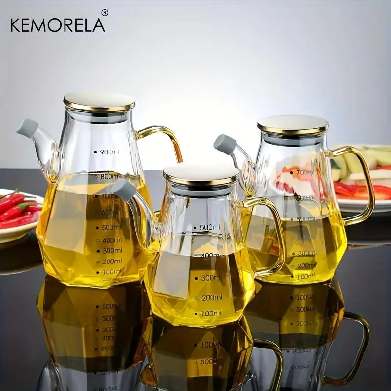 Glass Oil Dispenser, 1 Count Creative Diamond Shaped Kitchen Oil Bottle, Oil Dispenser for Cooking, Baking, Frying, Kitchen Gadgets, Cooking Oil Container