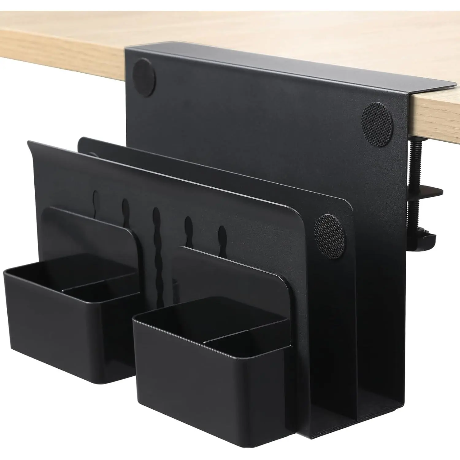 Desk Side Storage, Under Desk Laptop Mount, Table Side Hanging File Organizer, No Drill Clamp On  Management Tray, Laptop Holder with  Pen Holder for Office and Home, Load 22 Lbs
