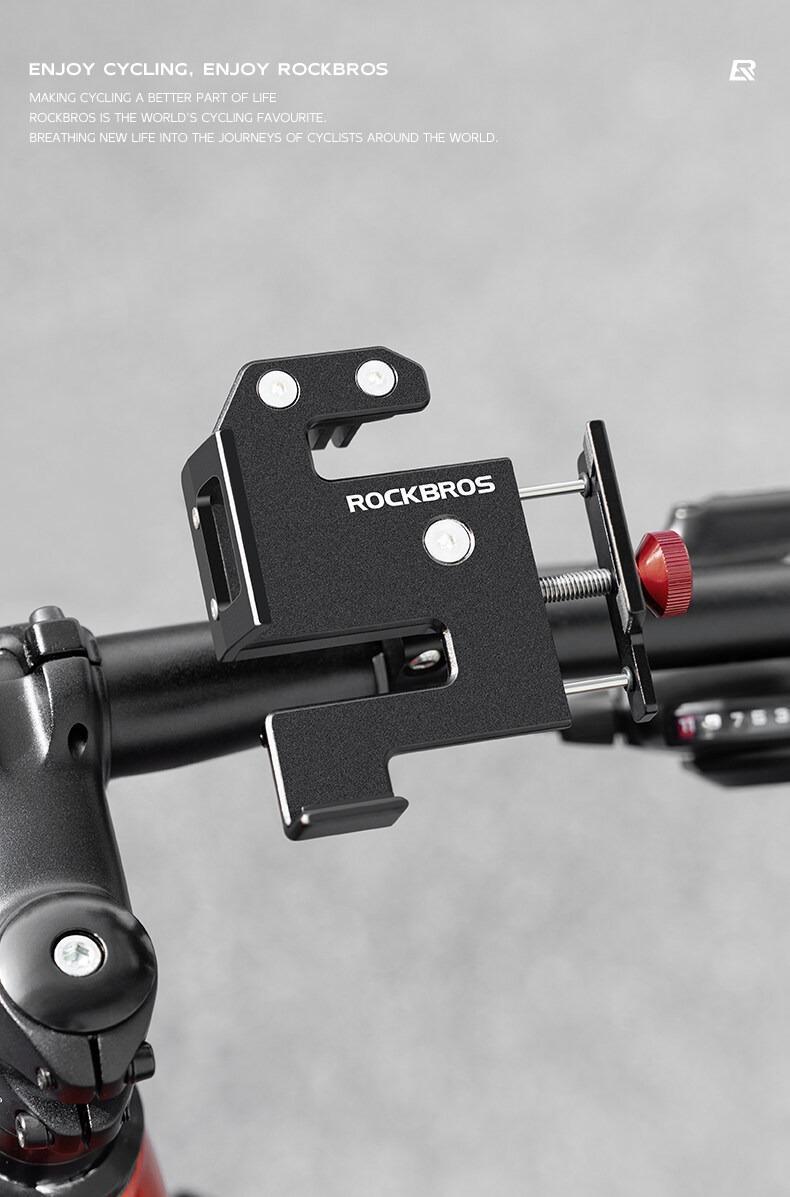 ROCKBROS S Shaped Bicycle Phone Holder Aluminum Alloy Adjustable Bike Mobile Phone Stand Bracket Mechanical Locking Cycling Mount for Cell Phone 4.7-7 inch