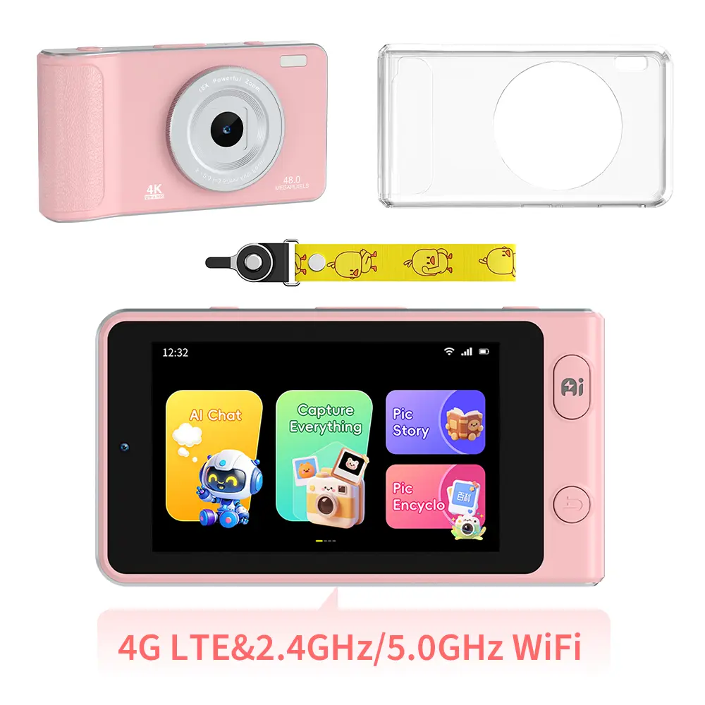 Veidoo Kids' AI Digital Point & Shoot Camera - 13MP Front/Rear Lenses, 3.97'' LCD Touch Screen, 64GB, 4G LTE/5G/2.4G WiFi, AI Autofocus, Object Recognition, Video Calls, Micro SD Compatible, 1080p Capable, Ideal Gift for Boys & Girls