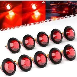 3/4" Strobe+Marker Dual Function Red Round Trailer LED Side Clearance Tail Bumper Griller Flash Lights 12V Brake Stop Turn Warning Waterproof Light for Trailer Truck Van RV ATV Bus, 10Pcs