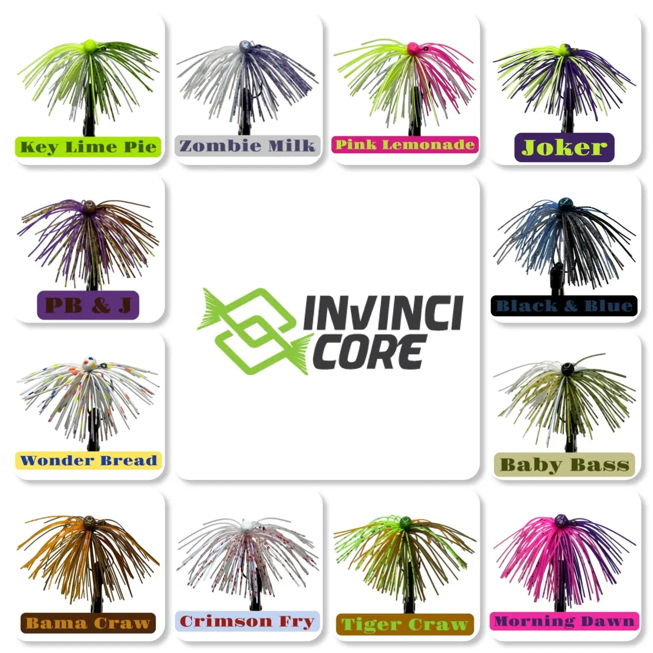 Invinci Core Mini Mop Jigs - Compact Ultra-Light Jigs with Flared Skirt Design & Premium Fine-Cut Silicone Strands for Finesse Fishing