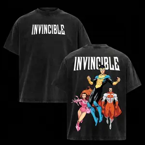 Invincible Comic Superhero Team Graphic T-Shirt, Mark Grayson Atom Eve Omni-Man Print, Vintage Acid Washed Heavyweight Cotton, Oversized Y2K Streetwear, Retro Pop Culture Aesthetic, Unisex Casual Short Sleeve Top, Trendy Adult Apparel Gift for Comic & Sup