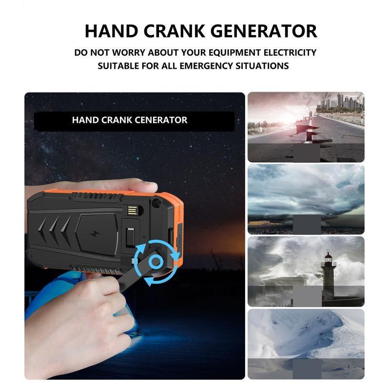 65800 mAh Wireless Fast  Hand Crank  Solar Power Bank,15W Fast  for All Mobile Devices,4 Output With Compass,Flashlights,LED lights,Large Capacity Outdoor Camping Phone Smartphone Accessories Charging Chargeable