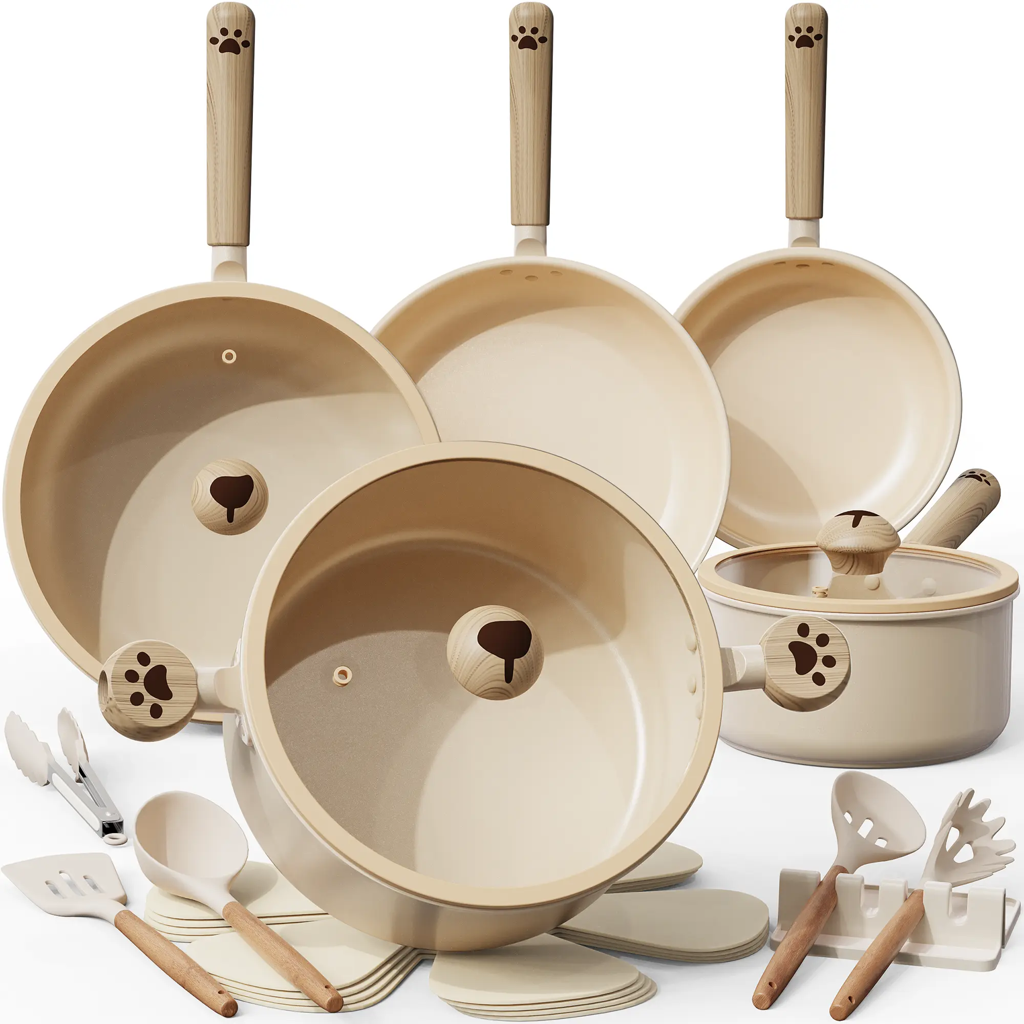 Astercook 18-Piece Ceramic Pots and Pans Set - Easy Clean Non-Stick, Induction Compatible, Non-Toxic Healthy Cooking Kitchenware with Handles, Unique Gift Astercook 18-Piece Ceramic Pots and Pans Set - Easy Clean Non-Stick, Induction Compatible, Non-Toxic Healthy Cooking Kitchenware with Handles, Unique Gift