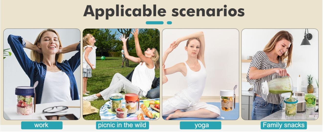 6 Pack Overnight Oats Containers with Lids and Spoons, 16 OZ Glass Mason Jars with Removable Separate Compartments, Airtight Leak Proof Oatmeal Container for Chia Pudding, Yogurt, Breakfast, Cereal