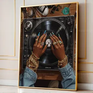 Black Girl DJ Art – Fashionable Black Woman Wall Art, Trendy Room Decor, 5 size, 8x12 to 27x40 inch