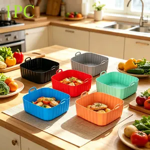 1 Pack Square Food Grade Silicone Air Fryer Liner Multi Purpose Heat Resistant Easy to Clean Non Stick Reusable Air Fryer Accessories Perfect Kitchen Gadget for Baking Roasting
