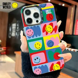 Officially licensed by Smiley World, this smiley face pattern phone case is compatible with iPhone 11, 12, 13, 14, 15, 16, 17 Pro Max Plus and Samsung S21, S22, S23, S24 series - SWCY102
