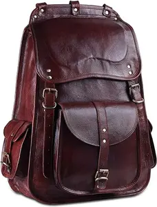Handmade World Vintage Full Grain 21 Inch Leather Laptop LARGE Backpack Casual Bookbag Daypack Camping Travel Rucksack Knapsack