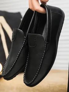 Men's Fashion Business Formal Shoes, Comfortable Soft Sole Leather Loafers, Lightweight Slip-On Casual Flat Shoes for Spring & Fall