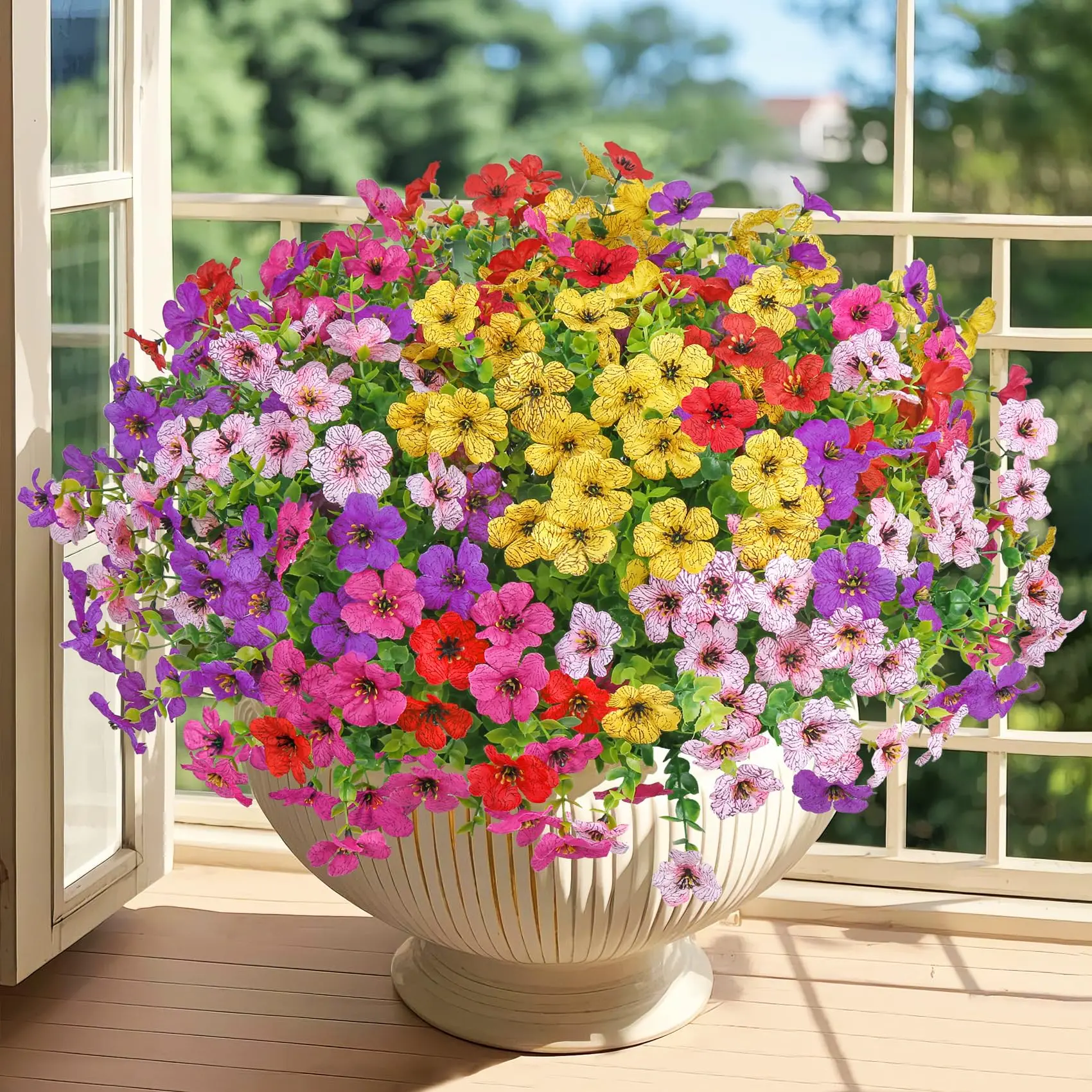 12/24 Bundles Artificial Flowers for Outdoor,No Fade Fake Plastic Flower Lavender Monkey Grass for Decoration,Faux Plants Hanging Planters Indoor Outside Garden Porch Window Box Home Wedding