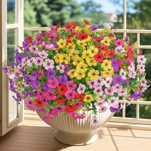 12/24 Bundles Artificial Flowers for Outdoor,No Fade Fake Plastic Flower Lavender Monkey Grass for Decoration,Faux Plants Hanging Planters Indoor Outside Garden Porch Window Box Home Wedding