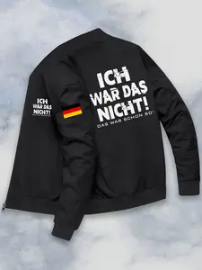 Men's Casual Baseball Jacket, German Flag Design, Back Letter Pattern, Zip Closure, Versatile Outerwear, Urban Style