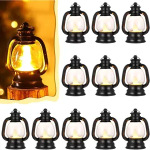 12 Pcs 4 Inch Black Mini Lantern Decor, Small Vintage Western Hanging Camping Lantern Table Centerpiece Ornaments Bulk for Cowboy Cowgirl Wedding Halloween Christmas