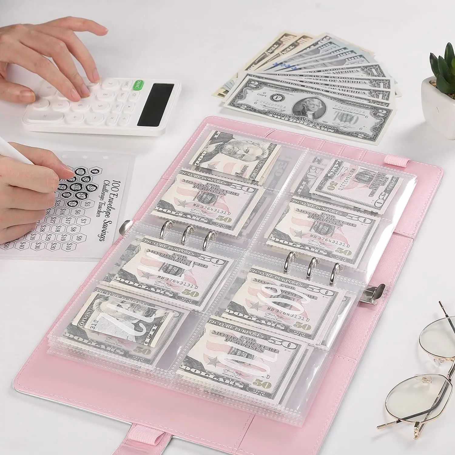 Challenge For 100 Envelopes  Saving  with Pen, Easy and Fun Way to Save $5,050, Savings Challenge Budget Binder, Saving Book,Waterproof Wallet,Storage